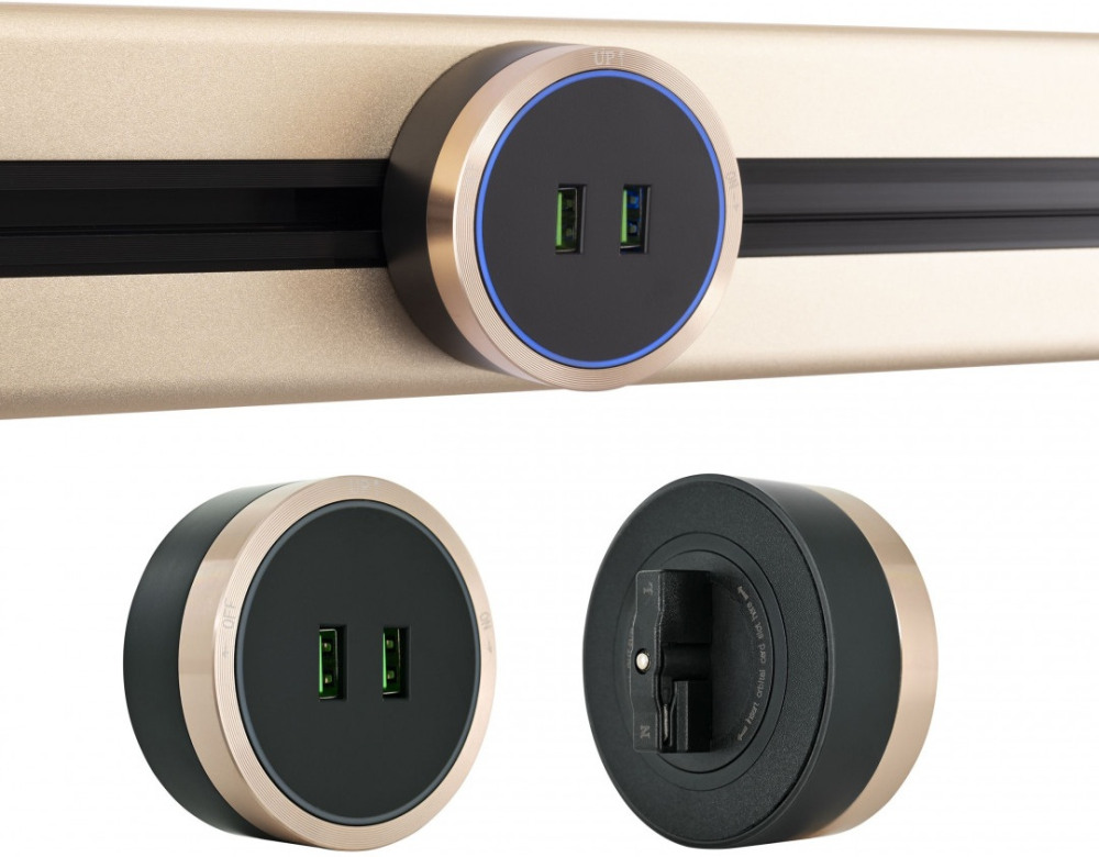 Розетка 2xUSB на треке Arte Milano Am-track-sockets 380066TS LED/USBx2 Gold