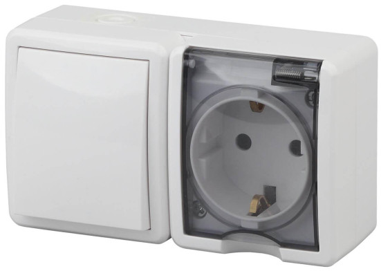 Блок розетка-выключатель ЭРА Эксперт IP54 16A 250V 11-7401-01 Б0020733