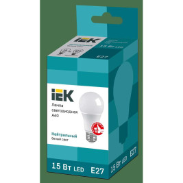 Лампа светодиодная IEK E27 15W 4000K матовая LLE-A60-15-230-40-E27