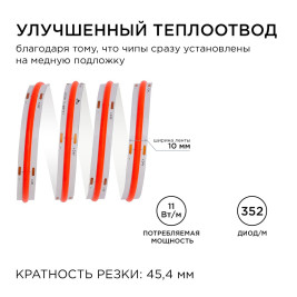 Светодиодная лента Apeyron 11W/m 352LED/m COB красный 5M 190ОО