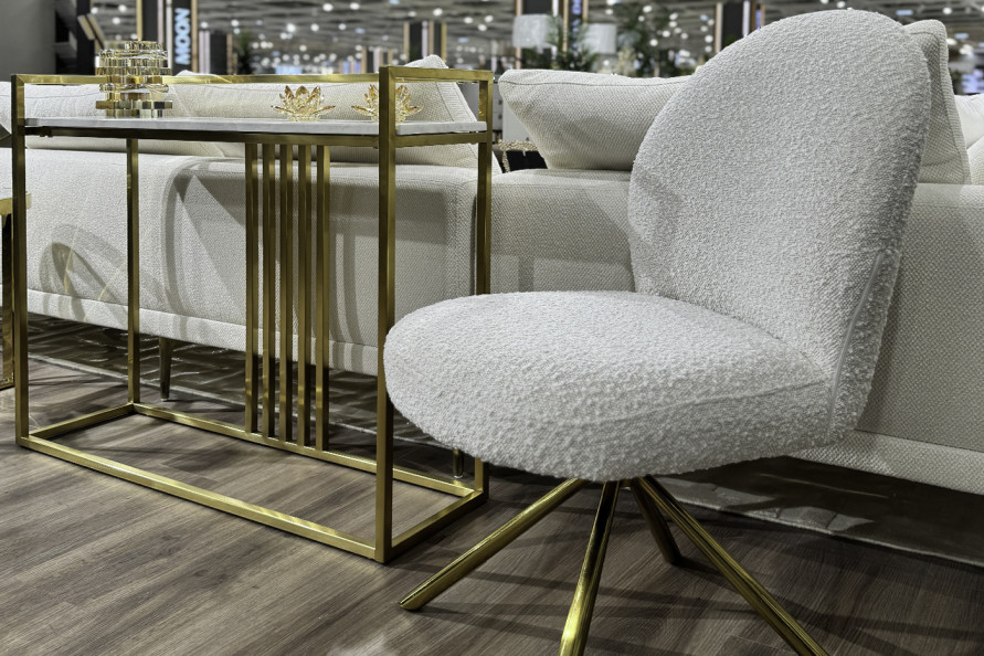 Стул обеденный вращающийся букле белый