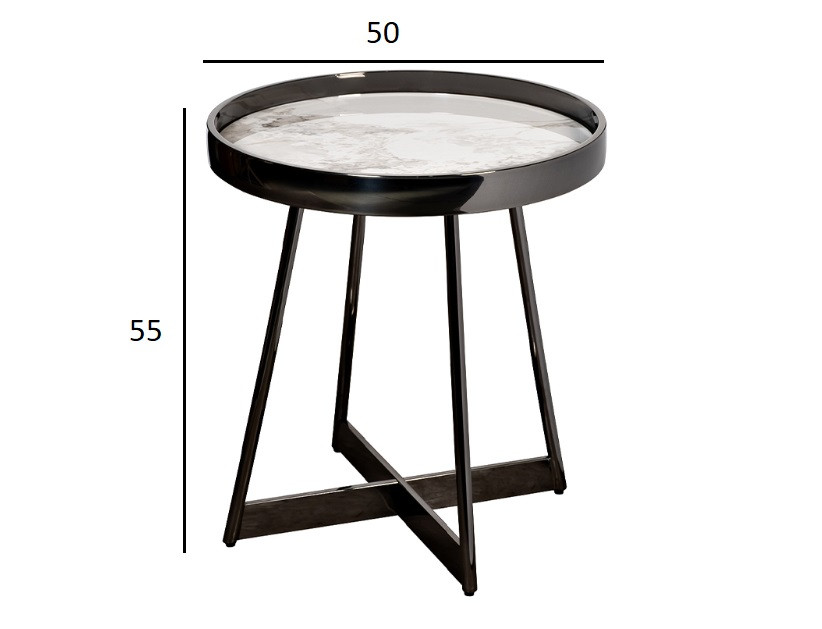 Столик журнальный белый керамогранит/черный хром