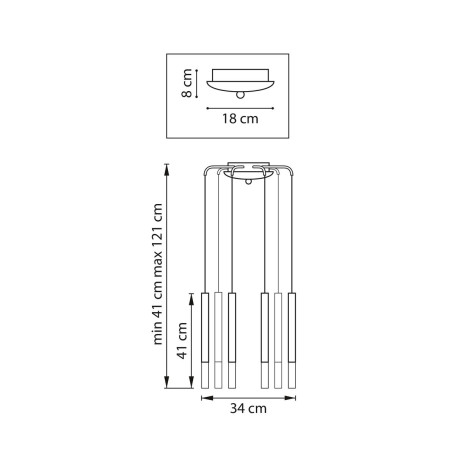 Комплект с подвесной люстрой Lightstar Tubo (574737+747137 (8шт) L8T747137