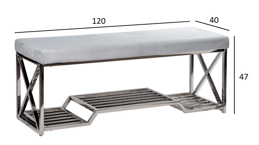 Банкетка велюровая голубая/хром