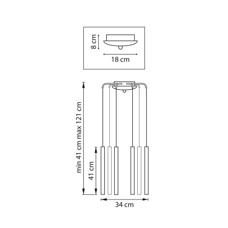 Комплект с подвесной люстрой Lightstar Tubo (574737+747237 (8шт) L8T747237