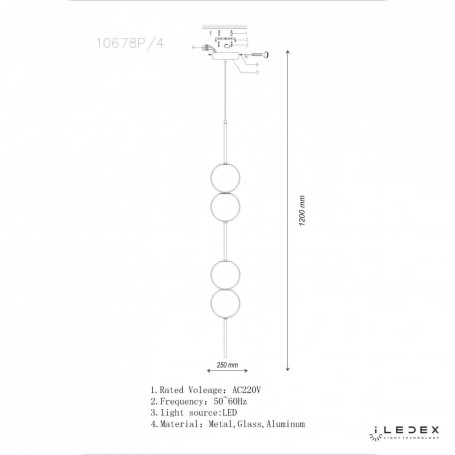 Подвесной светодиодный светильник iLedex Omega 10678P/4-20W-3000K BK-WH
