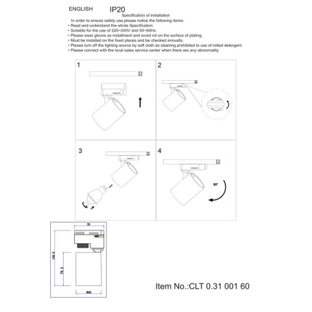 Трековый светильник однофазный Crystal Lux CLT 0.31 001 60 BL
