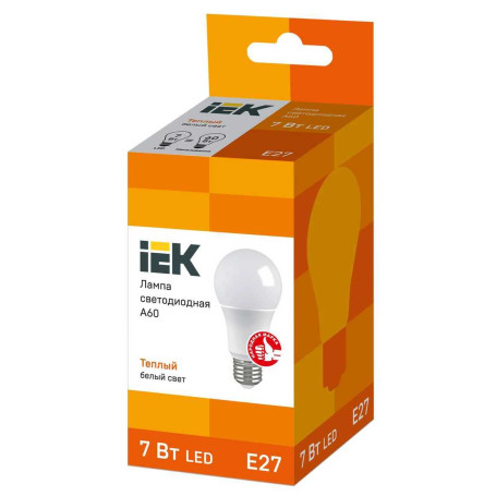 Лампа светодиодная IEK E27 7W 3000K матовая LLE-A60-7-230-30-E27