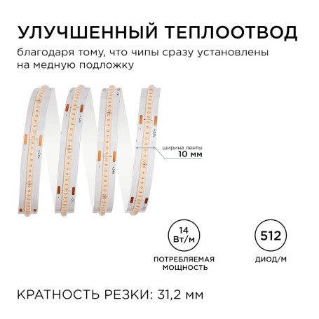 Светодиодная лента Apeyron 14W/m 512LED/m COB фиолетовый 2M 206ОО