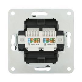 Розетка LK Studio компьютерная двойная 2хRJ-45 кат.5е с накладкой (серебристый металлик) LK80 846203-1