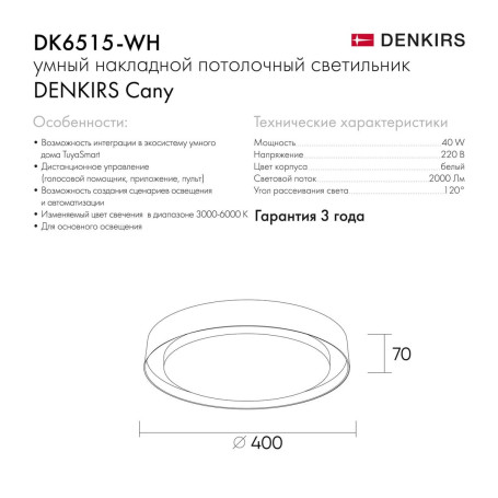Потолочный светодиодный светильник Denkirs DK6515-WH/1