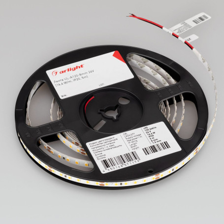 Светодиодная лента Arlight 4W/m 120Led/m 2835SMD теплый белый 5M UL-A120-8mm 24V Warm2700 042305