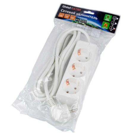Удлинитель Uniel Ultra 3гн х 3м с/з S-GCU3-3 White UL-00010001