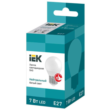 Лампа светодиодная IEK E27 7W 4000K матовая LLE-G45-7-230-40-E27