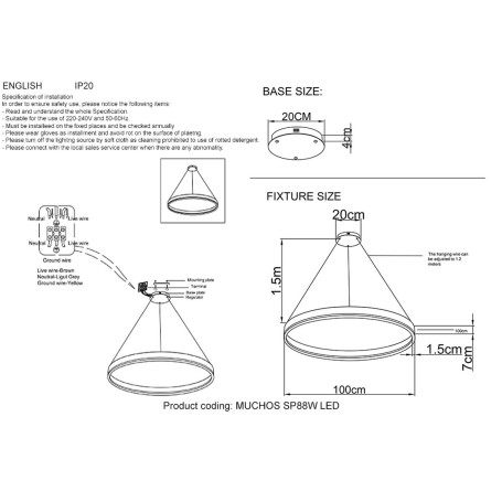 Подвесная люстра Crystal Lux MUCHOS SP88W LED D1000 GOLD