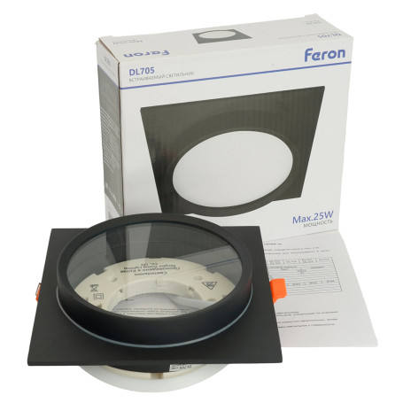Светильник встраиваемый Feron DL705 потолочный GX70 черный квадрат IP44 51108