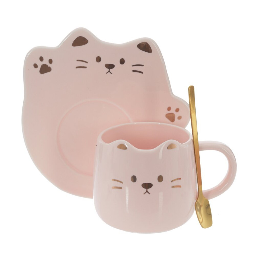 Кружка с блюдцем и ложкой, 300 мл, L16 W15 H10 см