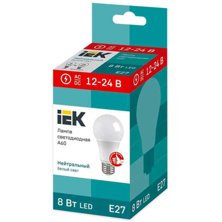 Лампа светодиодная IEK E27 8W 4000K матовая LLE-A60-08-12-24-40-E27