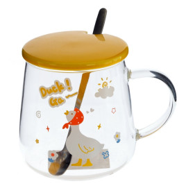 Кружка с крышкой и ложкой, 500 мл, L12 W9 H10 см