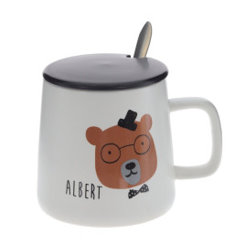 Кружка с крышкой и ложкой, 400 мл, L12 W9 H9 см