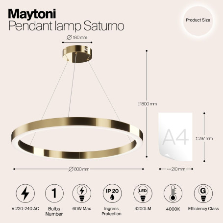 Подвесная светодиодная люстра Maytoni Saturno MOD415PL-L60BS4K
