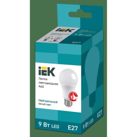 Лампа светодиодная IEK E27 9W 4000K матовая LLE-A60-9-230-40-E27