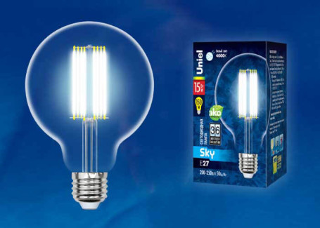 Лампа светодиодная филаментная Uniel E27 15W 4000K прозрачная LED-G95-15W/4000K/E27/CL PLS02WH UL-00004865