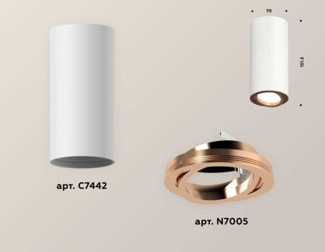 Комплект накладного светильника Ambrella light Techno Spot XS7442005 SWH/PPG белый песок/золото розовое полированное (C7442, N7005)