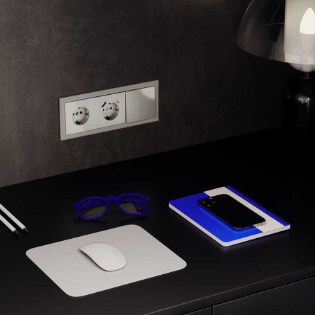Розетка встраиваемая Voltum S70 с заземлением и защитными шторками, 16А, с USB, A+С, (шелк) VLS040504