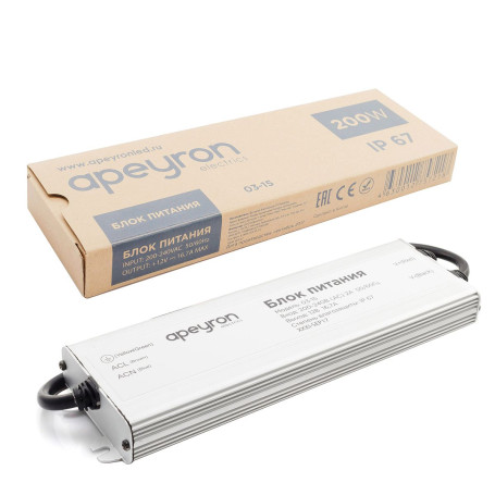 Блок питания Apeyron 12V 200W IP67 16,7A 03-15