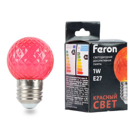 Лампа светодиодная Feron E27 1W красная LB-385 52164
