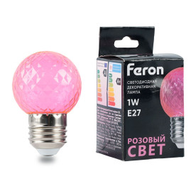 Лампа светодиодная Feron E27 1W розовая LB-385 52177