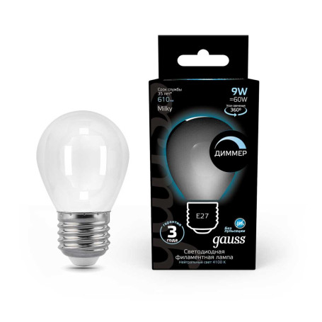Лампа светодиодная филаментная Gauss E27 9W 4100К матовая 105202209