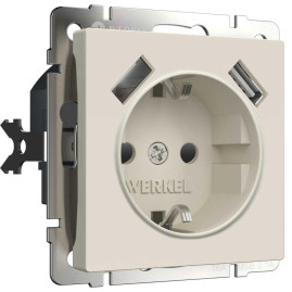 Розетка с заземлением, шторками и USBх2 Werkel айвори матовый W1171562 4690389192005
