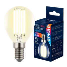 Лампа светодиодная Uniel E14 4W 3000K прозрачная LED-G45-4W/3000K/E14/CL GLY01TR UL-00011938