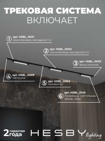 Накладная однофазная трековая система Hesby Lighting Skylite №1 со светильниками HSBL_kompl_S001_NI3B3K