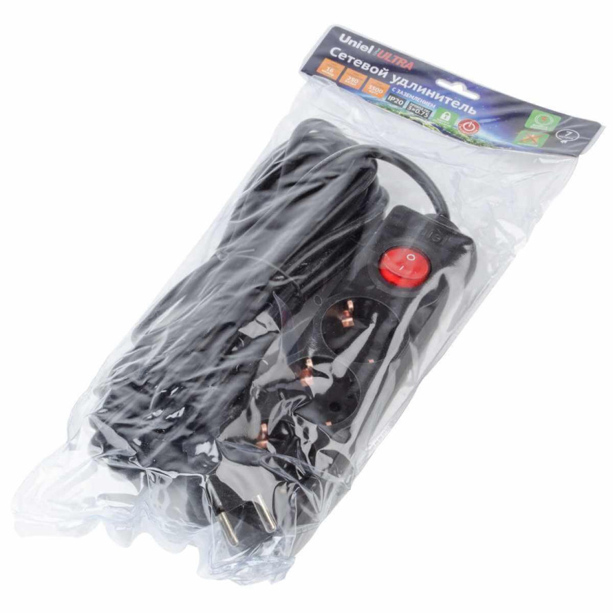 Удлинитель Uniel Ultra 3гн х 7м с/з S-GCU3-7B Black UL-00010020
