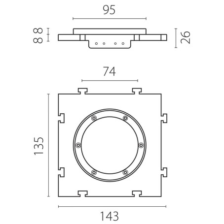 Рамка скрытого монтажа (суппорт д/натяжного потолка) д/встраиваемых светильников с наружным диаметром 80-90мм Anello Lightstar 012000