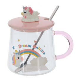 Кружка с крышкой и ложкой, 400 мл, L12,5 W9 H12 см