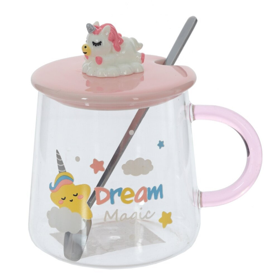 Кружка с крышкой и ложкой, 400 мл, L12,5 W9 H12 см