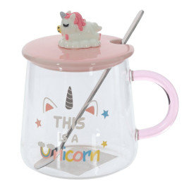 Кружка с крышкой и ложкой, 400 мл, L12,5 W9 H12 см