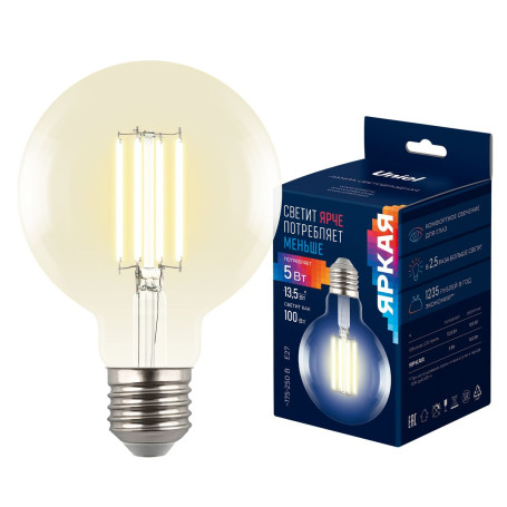 Лампа светодиодная Uniel E27 5W 3000K прозрачная LED-G95-5W/3000K/E27/CL GLY01TR UL-00011942
