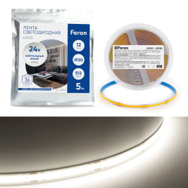 Светодиодная лента Feron 12W/m 512LED/m COB дневной белый 5М LS530 48969