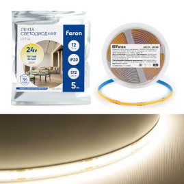 Светодиодная лента Feron 12W/m 512LED/m COB теплый белый 5М LS530 48970