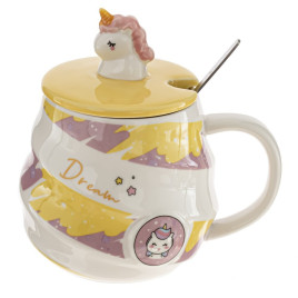 Кружка с крышкой и ложкой, 480 мл, L7,5 W7,5 H9 см