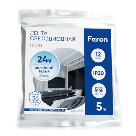 Светодиодная лента Feron 12W/m 512LED/m COB холодный белый 5М LS530 48968