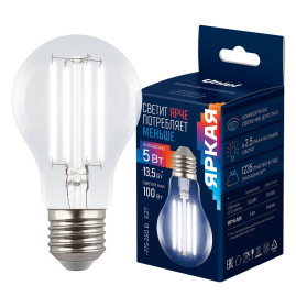 Лампа светодиодная Uniel E27 5W 4000K прозрачная LED-A60-5W/4000K/E27/CL GLY01TR UL-00011933