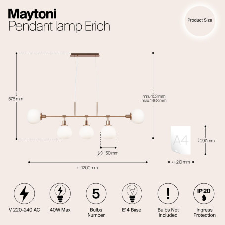 Подвесная люстра Maytoni Erich MOD221-PL-05-G