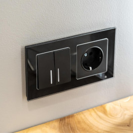 Выключатель двухклавишный проходной с подсветкой Werkel черный матовый W1122108 4690389156731