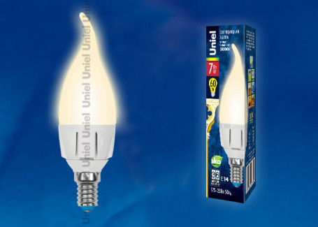 Лампа светодиодная Uniel E14 7W 3000K матовая LED-CW37 7W/WW/E14/FR PLP01WH UL-00002416